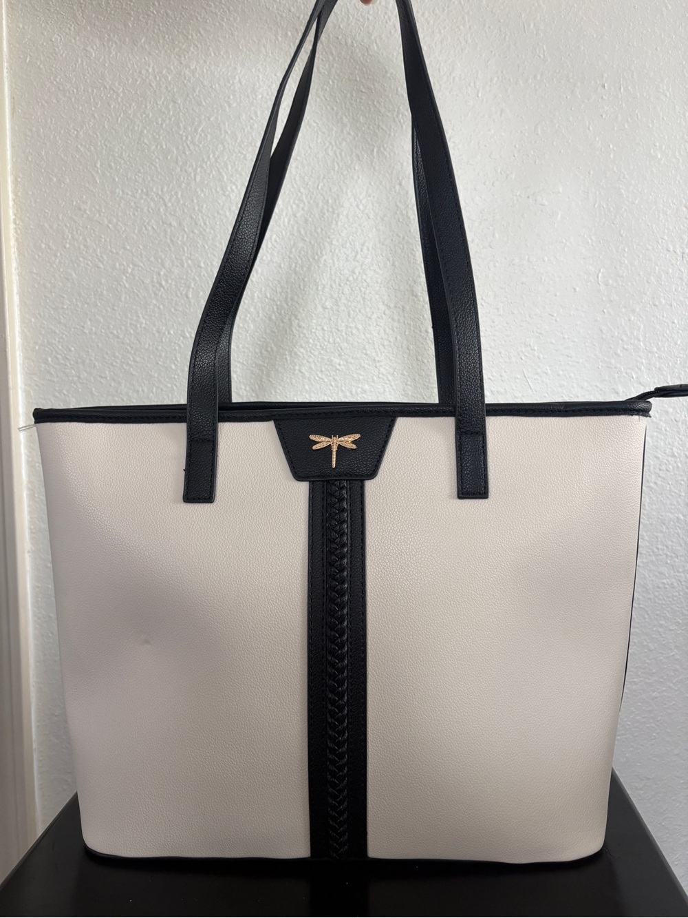 Chic Two-Tone Black & Cream Tote Bag